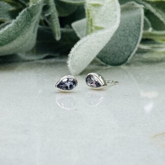 Tanzanite Earrings - Teardrop Pear Faceted Studs - Bezel Set Sterling Silver