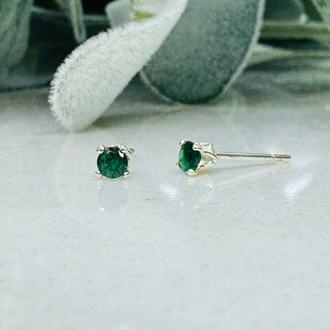 Emerald Earrings - 3mm Faceted Studs - Sterling Silver Gemstone Jewelry