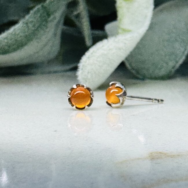 Carnelian Earrings - 4mm Round Stud Claw Prong Set Sterling Silver