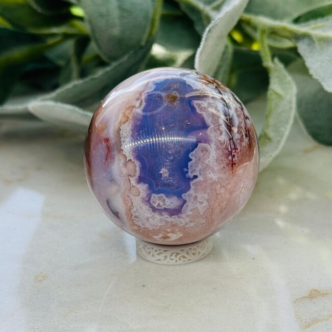 Blue Flower Agate Sphere Orb - 40-45mm