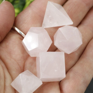 Rose Quartz - Platonic Sacred Geometry 5 Piece Set - Mini (tetrahedron (pyramid) cube octahedron dodecahedron icosahedron)