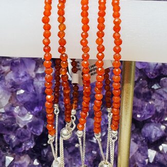 Carnelian Bracelets - Adjustable Faceted Seed Bead Sterling Silver