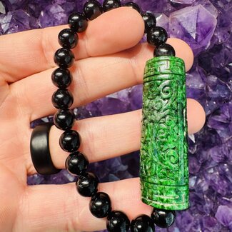 Black Tourmaline w/Maw Sit Sit Good Fortune Ruyi Bead Bracelet