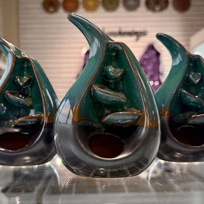 Backflow Reverse Flow Incense Cone Burner - Blue Aqua (Short Leaf Tier Fountain) Small