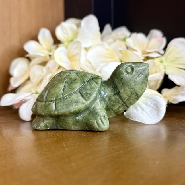 Green Jade Turtles -  Medium 3.5" x 1" H Animal Figurine Carving
