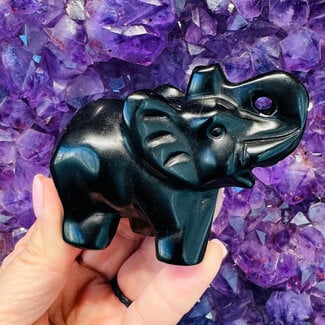 Black Obsidian Elephant - 3.5" Medium Animal Carving Figurine