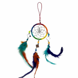 Dreamcatcher Dream Catcher with Multi Colored Beads &  Feathers - 11" Mini Small