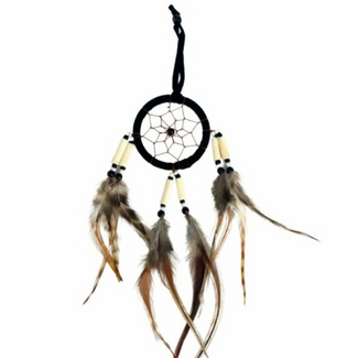 Dreamcatcher Dream Catcher Black & Brown with White & Black Beads & White & Brown Feathers - 11" Mini, Small