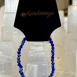 Evil Eye Bracelet - Dark Blue 4mm Glass Beads
