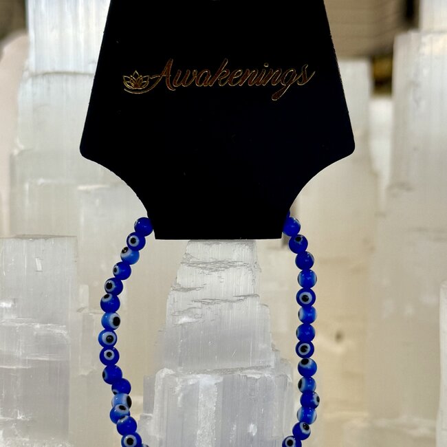 Evil Eye Bracelet - Dark Blue 4mm Glass Beads