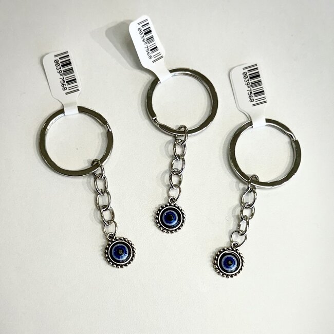 Evil Eye Keychains - Chain Link Blue Evil Eye Round Deco