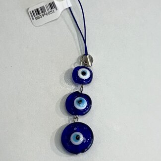 Evil Eye Wall Hanging Decor - 3 (Three) Blue Round Glasses - 4.5" Blue String Door Window Protection