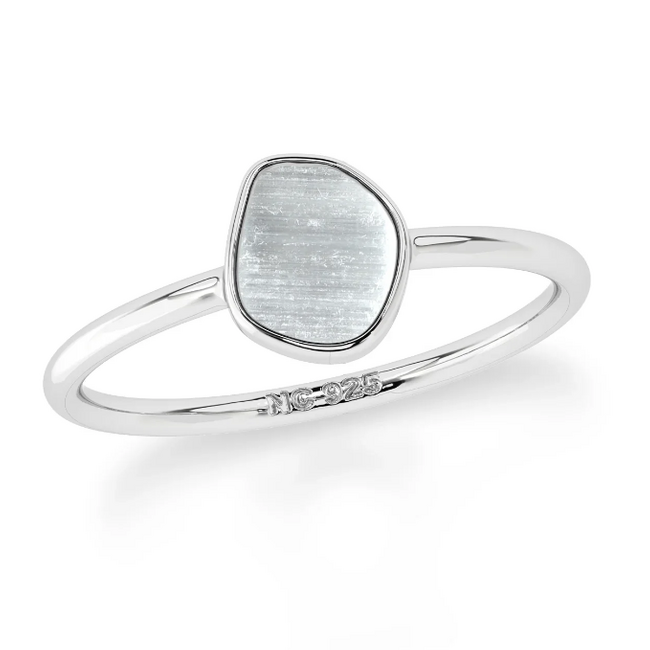 Selenite (Satin Spar Gypsum) Rings - Size 5 Rough Raw Natural Bezel Set - Stackable Sterling Silver