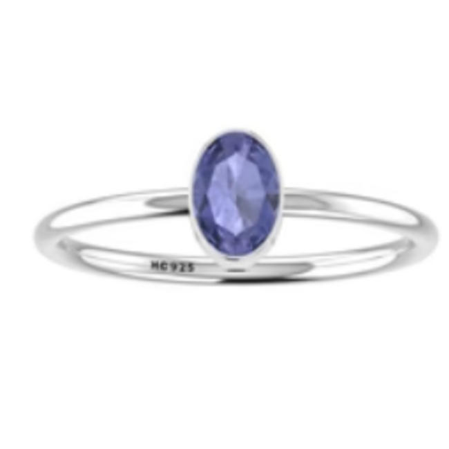Tanzanite Rings - Size 6 Oval Faceted Bezel Set - Sterling Silver