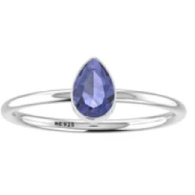 Tanzanite Rings - Size 7 Teardrop Pear Faceted Bezel Set - Sterling Silver