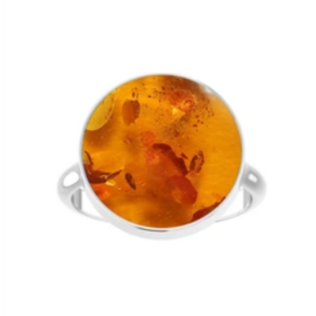 Amber Rings - Size 7 Round Bezel Set - Sterling Silver .925