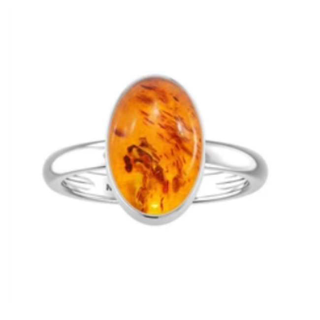 Amber Rings - Size 8 Oval Bezel Set - Sterling Silver .925