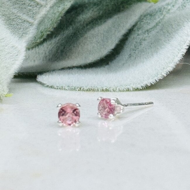 Pink (Watermelon) Tourmaline Earrings - 3mm Faceted Studs - Sterling Silver Watermelon Gemstone Jewelry