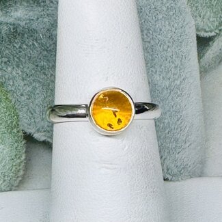 Amber Rings - Size 7 Round Bezel Set - Sterling Silver .925