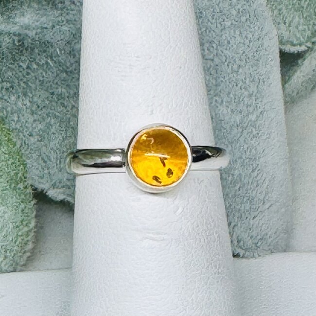 Amber Rings - Size 8 Round Bezel Set - Sterling Silver .925