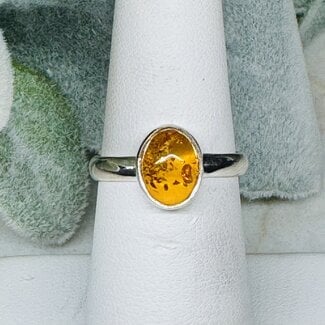 Amber Rings - Size 6 Oval Bezel Set - Sterling Silver .925