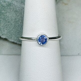 Tanzanite Rings - Size 6 Round Faceted Bezel Set - Sterling Silver