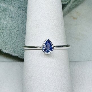 Tanzanite Rings - Size 10 Teardrop Pear Faceted Bezel Set - Sterling Silver