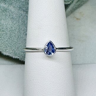Tanzanite Rings - Size 8 Teardrop Pear Faceted Bezel Set - Sterling Silver