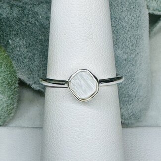 Selenite (Satin Spar Gypsum) Rings - Size 7 Rough Raw Natural Bezel Set - Stackable Sterling Silver