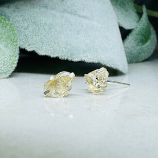Herkimer Diamond Earrings - Natural Studs Claw Prong Set - Sterling Silver Rough Raw