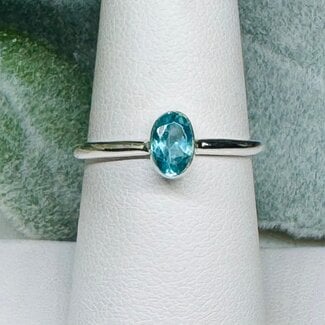 Blue Apatite (Paribha) Rings - Size 6 Oval Faceted Bezel Set - Sterling Silver