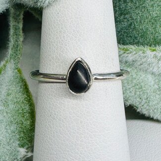 Shungite Rings - Size 6 Teardrop Pear Bezel Set - Sterling Silver