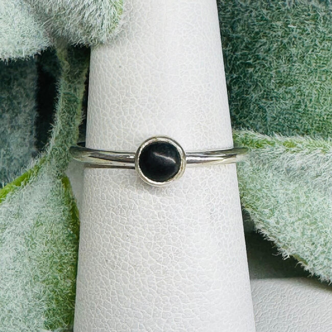 Shungite Rings - Size 9 Round Circle Bezel Set - Sterling Silver EMF 5G