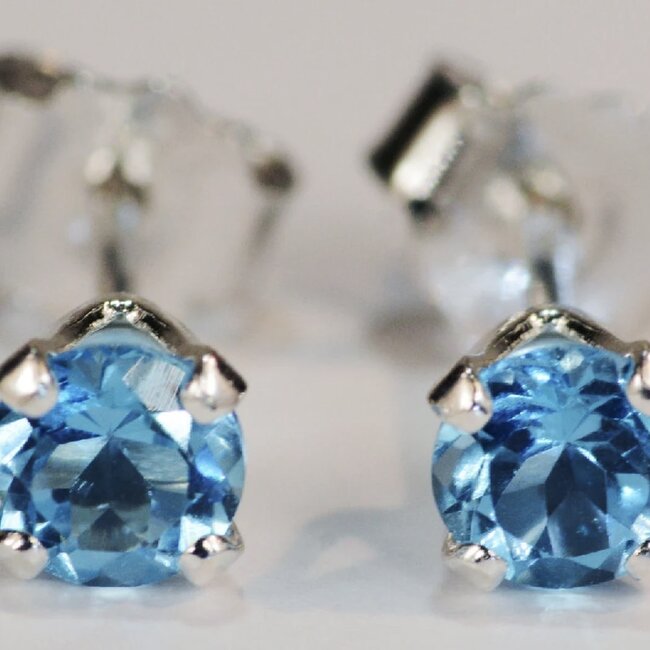 Blue Topaz (Swiss) Earrings - 3mm Faceted Studs - Sterling Silver Gemstone Jewelry