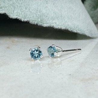 London Blue Topaz Earrings - 3mm Faceted Studs - Sterling Silver Gemstone Jewelry