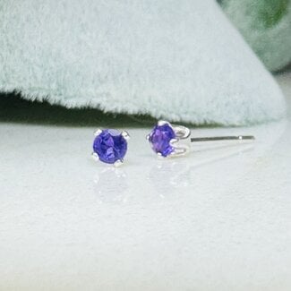 Amethyst Earrings -3mm Faceted Studs - Sterling Silver Gemstone Jewelry