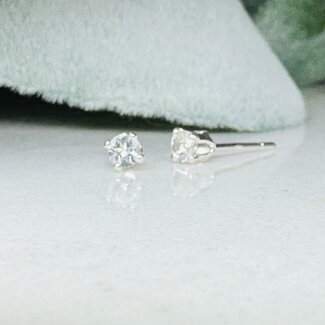 White Topaz Earrings - 3mm Round Faceted Studs - Sterling Silver Gemstone Jewelry