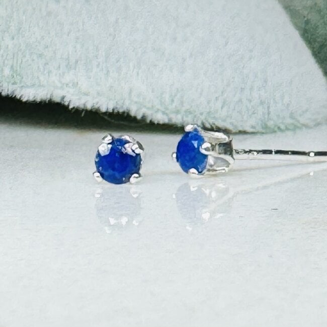 Lapis Lazuli Earrings - 3mm Faceted Studs - Sterling Silver Gemstone Jewelry