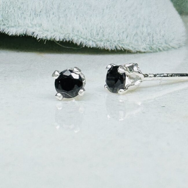 Black Spinel Earrings - 3mm Faceted Studs - Sterling Silver Gemstone Jewelry