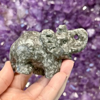 Yooperlite (Glowdalite Emberlite Flame Stone) Elephants - 3.5" Medium Animal Carving Figurine