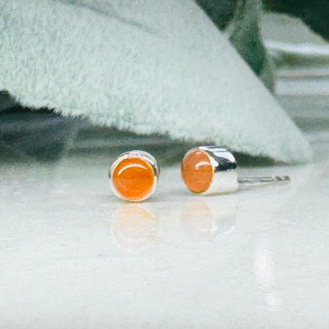 Carnelian Earrings - Round Studs Bezel Set 4mm - Sterling Silver