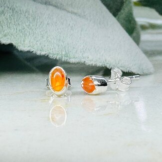 Carnelian Earrings - Oval Studs Bezel Set 4mm - Sterling Silver
