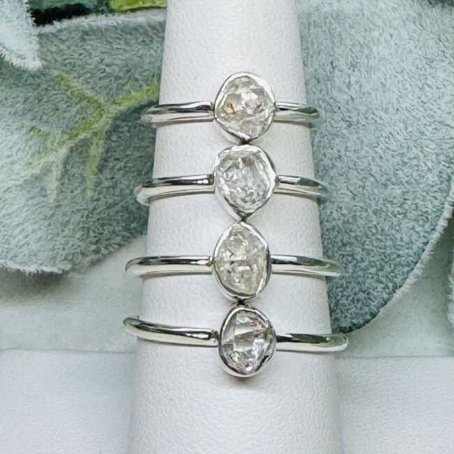 Herkimer Diamond Rings - Size 6 Bezel Set Rough Raw Natural - Sterling Silver