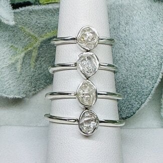 Herkimer Diamond Rings - Size 4 Bezel Set Rough Raw Natural - Sterling Silver