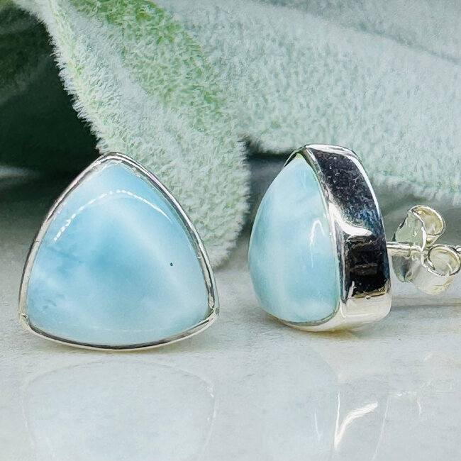 Larimar (Dolphin Stone) Earrings - Triangle Bezel Set - Sterling Silver