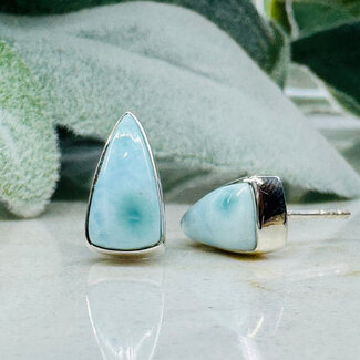 Larimar (Dolphin Stone) Earrings - High Triangle Bezel Set - Sterling Silver