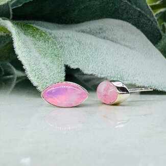 Pink Moonstone Earrings - Marquise Bezel Set - Sterling Silver