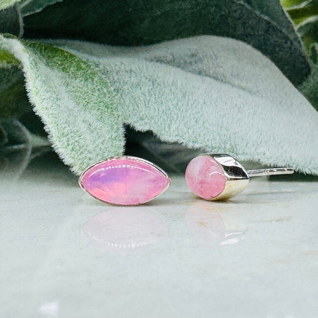 Pink Moonstone Earrings - Marquise Bezel Set - Sterling Silver