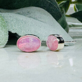 Pink Moonstone Earrings - Oval Bezel Set - Sterling Silver