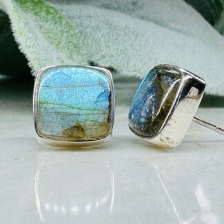 Labradorite Earrings - Square Bezel Set - Sterling Silver